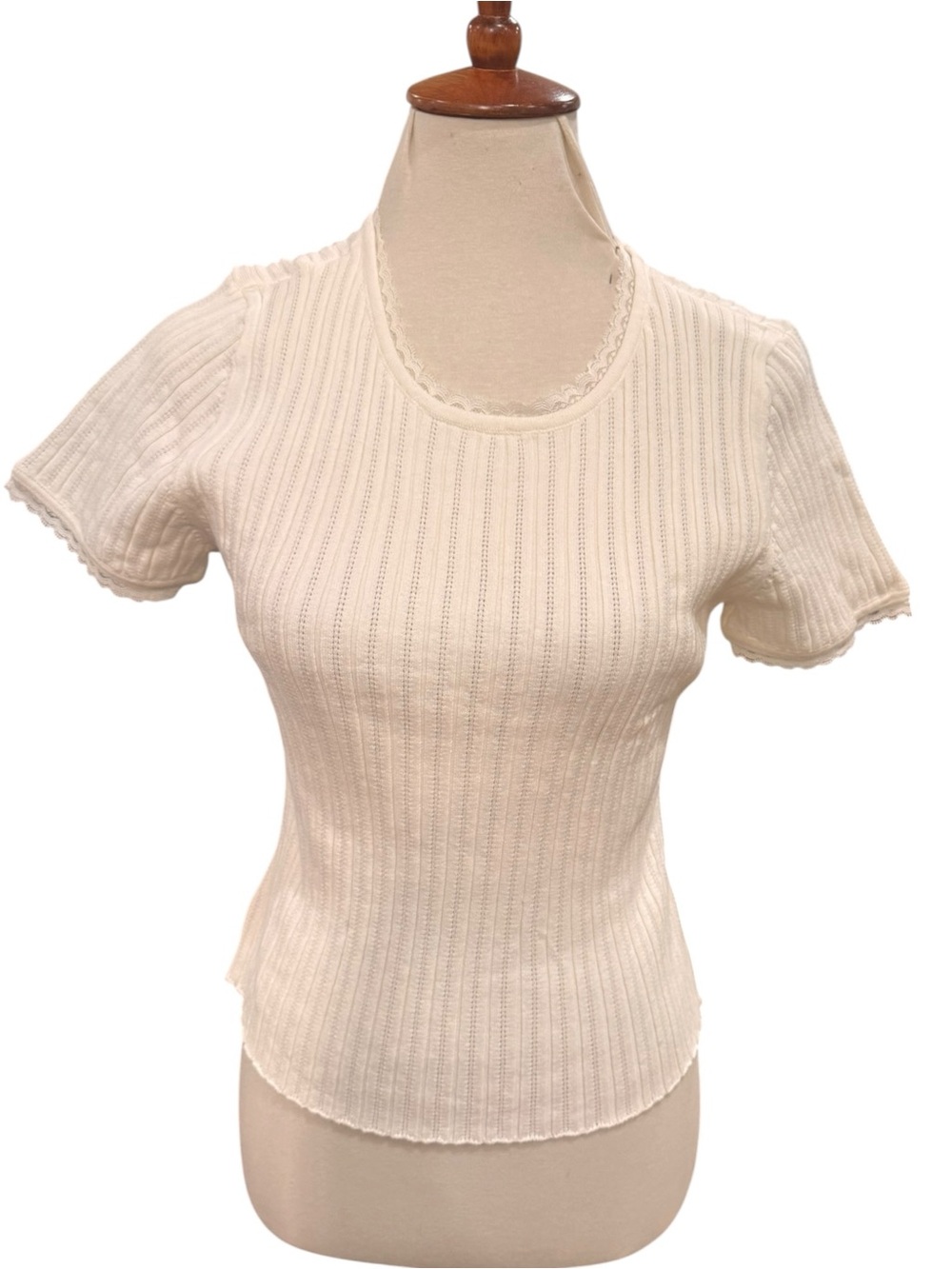 Marled Cream Ribbed Short-Sleeve Knit Tee